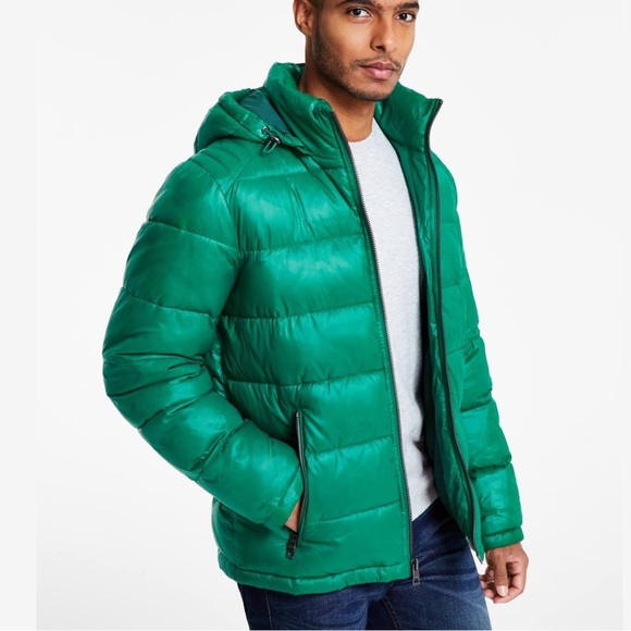 GUESS brand Hooded Puffer Coat (mens size: L / color: kelly green) - Picture 3 of 5